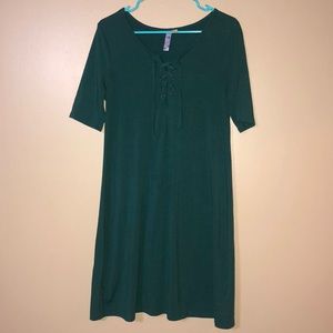 Alya | Green Tie Detail Lace Up Front Midi Length Dress